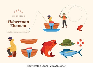 Isolated fisherman element flat design illustration