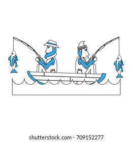 Isolated fisherman inside boat design