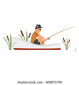 isolated fisherman on a boat. vector