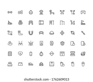 Isolated Fitness Elements Icon pack with Line Color style