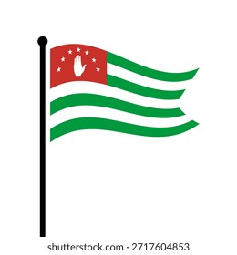 Bandera aislada de la Ilustración vectorial de Abjasia. Agitando la bandera de Abjasia. Bandera del asta de la bandera de Abjasia.