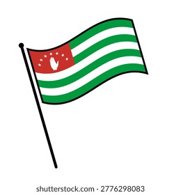Isolated flag of Abkhazia vector illustration. Fluttering Abkhazia flag. Abkhazia flagpole flag.