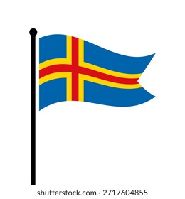 Isolated flag of Alandvector illustration. Fluttering Aland Islands flag. Aland flagpole flag.