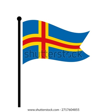 Isolated flag of Alandvector illustration. Fluttering Aland Islands flag. Aland flagpole flag.