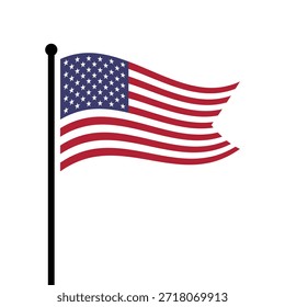 Isolated flag of America vector illustration. Fluttering USA flag. United States flagpole flag.