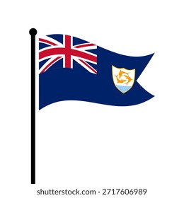 Isolated flag of Anguilla Island vector illustration. Fluttering Anguilla flag. Anguilla flagpole flag.
