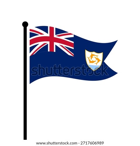 Isolated flag of Anguilla Island vector illustration. Fluttering Anguilla flag. Anguilla flagpole flag.