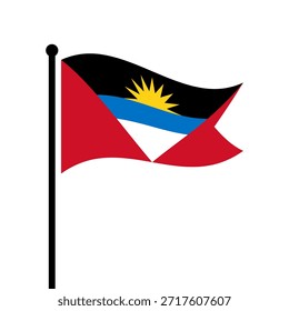 Bandera aislada de la Ilustración vectorial de Antigua y Barbuda. Aleteo de la bandera de Antigua y Barbuda. Bandera de asta de bandera de Antigua y Barbuda.