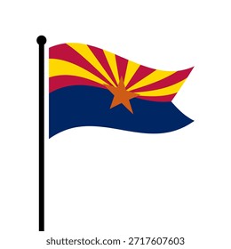Bandera aislada de la Ilustración vectorial estatal de Arizona. Aleteando la bandera de Arizona Estados Unidos. Bandera del asta de la bandera de Arizona.