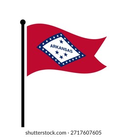 Isolierte Flagge von Arkansas State, Vektorgrafik. Flatternde Arkansas-Flagge. Amerika Arkansas Flaggenmast Flagge.