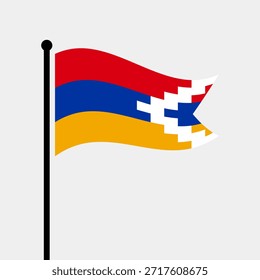 Bandera aislada de la Ilustración vectorial Artsakh. Aleteo de la bandera de Artsaj. Bandera del asta de la bandera de Artsakh.