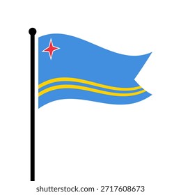 Bandera aislada de la Ilustración vectorial de Aruba. Bandera de la isla de Aruba. Bandera de asta de Aruba.