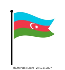 Bandera aislada de la Ilustración vectorial de Azerbaiyán. Agitando la bandera de Azerbaiyán. Bandera de asta de bandera de la República de Azerbaiyán.