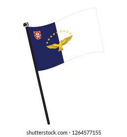 Isolated flag of Azores on a pole, Vector illustration - eps10