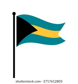 Isolated flag of Bahamas vector illustration. Fluttering Bahamas flag. Bahamas flagpole flag.
