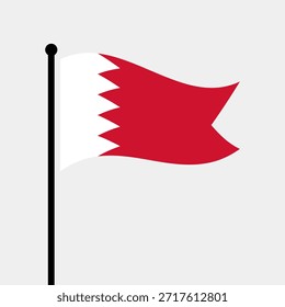 Bandera aislada de la Ilustración vectorial de Bahréin. Aleteo de la bandera de Bahréin. Bandera del asta de la bandera del Reino de Bahréin.