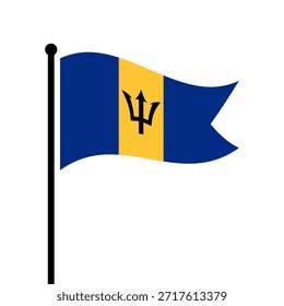 Bandera aislada de la Ilustración vectorial de Barbados. Bandera de Barbados ondeante. Bandera del asta de la bandera de Barbados.