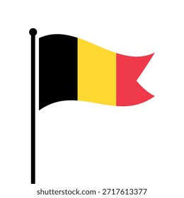 Isolated flag of Belgium vector illustration. Fluttering Belgium flag. The Kingdom of Belgium flagpole flag.
