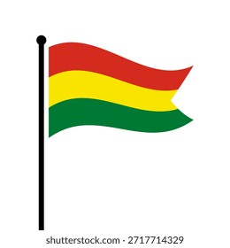 Bandera aislada de la Ilustración vectorial de Bolivia. Bandera de Bolivia ondeante. Bandera del asta del Estado Plurinacional de Bolivia.