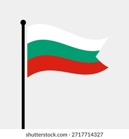 Bandera aislada de la Ilustración vectorial de Bulgaria. Aleteo de la bandera de Bulgaria. Bandera del asta de la bandera de la República de Bulgaria.