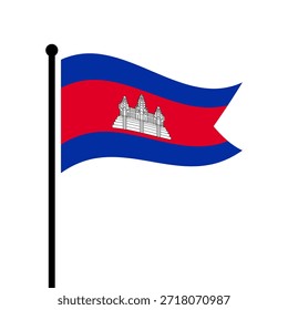Ilustração isolada da bandeira do vetor do Camboja. Bandeira do Camboja esvoaçante. Bandeira do Camboja.