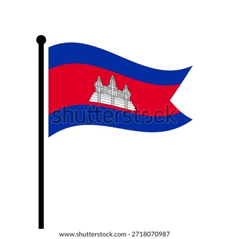 Isolated flag of Cambodia vector illustration. Fluttering Cambodia flag. Cambodia flagpole flag.