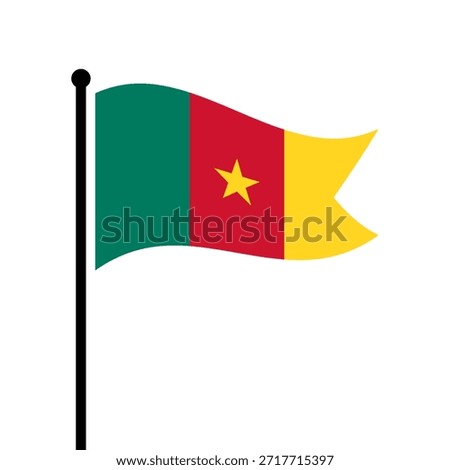 Isolated flag of Cameroon vector illustration. Fluttering Cameroon flag. The Republic of Cameroon flagpole flag.