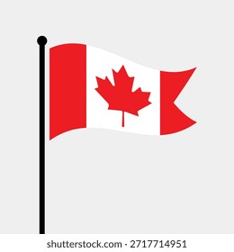 Bandera aislada de la Ilustración vectorial de Canadá. Aleteo de la bandera de Canadá. Bandera de asta de bandera canadiense.