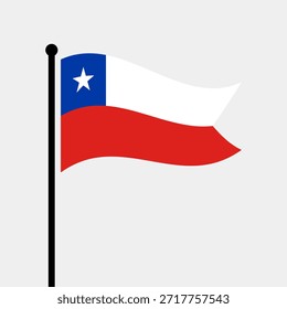 Isolated flag of Chile vector illustration. Fluttering Chile flag. Republic of Chile flagpole flag.