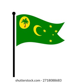 Bandera aislada de la Ilustración vectorial de las Islas Cocos (Keeling). Bandera de las Islas Cocos (Keeling). Bandera del asta de la bandera de las Islas Cocos (Keeling).