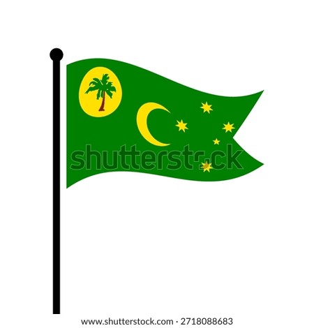 Isolated flag of Cocos (Keeling) Islands vector illustration. Fluttering Cocos (Keeling) Islands flag. Cocos (Keeling) Islands flagpole flag.