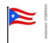 Isolated flag of The Commonwealth of Puerto Rico vector illustration. Fluttering Puerto Rico flag. Puerto Rico flagpole flag.