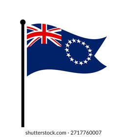 Bandera aislada de la Ilustración vectorial de las Islas Cook. Aleteo de la bandera de las Islas Cook. Bandera de asta de bandera de las Islas Cook.