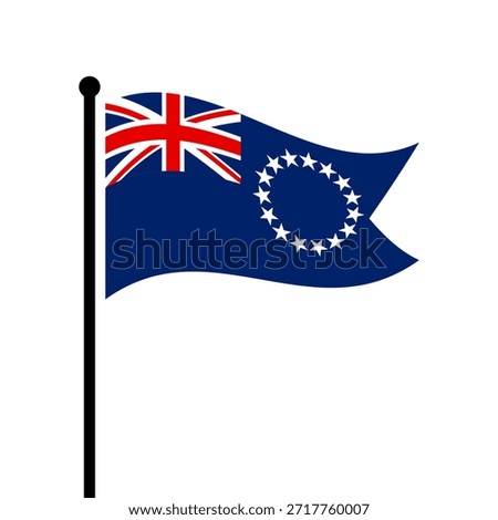 Isolated flag of Cook Islands vector illustration. Fluttering Cook Islands flag. Cook Islands flagpole flag.
