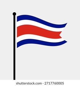 Bandera aislada de la Ilustración vectorial de Costa Rica. Aleteo de la bandera de Costa Rica. Bandera de asta de bandera de la República de Costa Rica.