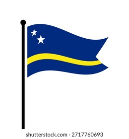 Bandeira isolada da ilustração vetorial da Ilha de Curaçao. Bandeira de Curaçao. Bandeira do mastro de Curaçao.