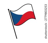 Isolated flag of The Czech Republic vector illustration. Fluttering Czech flag. Czech flagpole flag.