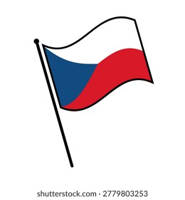 Isolated flag of The Czech Republic vector illustration. Fluttering Czech flag. Czech flagpole flag.