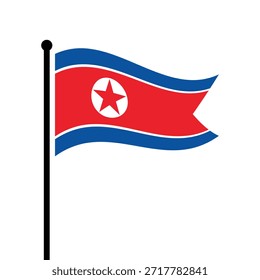 Isolierte Flagge der Demokratischen Volksrepublik Korea, Vektorgrafik. Flatternde Nordkorea-Flagge. Nordkorea-Fahnenmast.