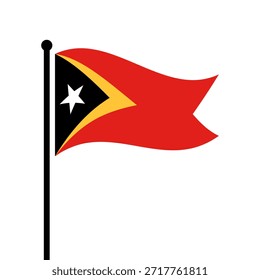 Bandera aislada de la Ilustración vectorial de Timor Oriental. Agitando la bandera de Timor Oriental. Bandera del asta de la bandera de Timor Oriental.