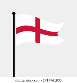 Bandera aislada de la Ilustración vectorial de Inglaterra. Aleteo de la bandera de Inglaterra. Bandera del asta de la bandera de Inglaterra.