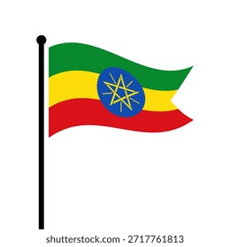 Bandeira isolada da Etiópia ilustração vetorial. Bandeira da Etiópia esvoaçante. Bandeira da Etiópia.