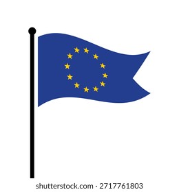 Bandera aislada de la Ilustración vectorial europea. Aleteo de la bandera de la UE. Bandera del asta de la Unión Europea.