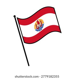 Isolated flag of French Polynesia vector illustration. Fluttering French Polynesia flag. French Polynesia flagpole flag.