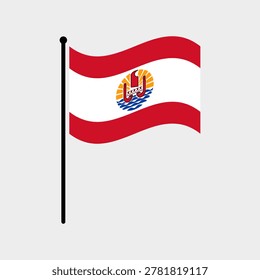 Isolated flag of French Polynesia vector illustration. Fluttering French Polynesia flag. French Polynesia flagpole flag.