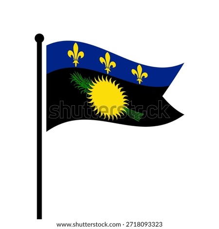 Isolated flag of Guadeloupe vector illustration. Fluttering Guadeloupe flag. Guadeloupe flagpole flag.