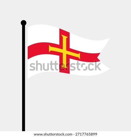 Isolated flag of Guernsey vector illustration. Fluttering Guernsey flag. Guernsey flagpole flag.