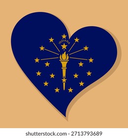 Isolated flag of Indiana us state. Love flag of Indiana. Indiana heart-shaped flag vector illustration color background.