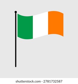 Isolated flag of Ireland vector illustration. Fluttering Ireland flag. Ireland flagpole flag.