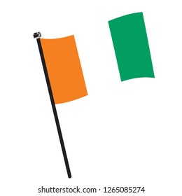 Isolated flag of Ivory Coast on a pole, Vector illustration - eps10